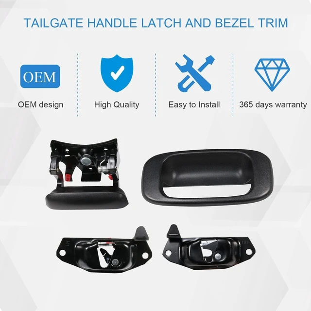 Alt view image 4 of 6 - Tailgate Hardware Repair Kit Replacement for 1999-2006 Chevrolet Chevy Silverado GMC Sierra Including Handle, Bezel, Latches, Cables, Hinges, Rods, Clips, and Bolts