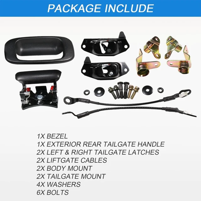 Alt view image 5 of 6 - Tailgate Hardware Repair Kit Replacement for 1999-2006 Chevrolet Chevy Silverado GMC Sierra Including Handle, Bezel, Latches, Cables, Hinges, Rods, Clips, and Bolts
