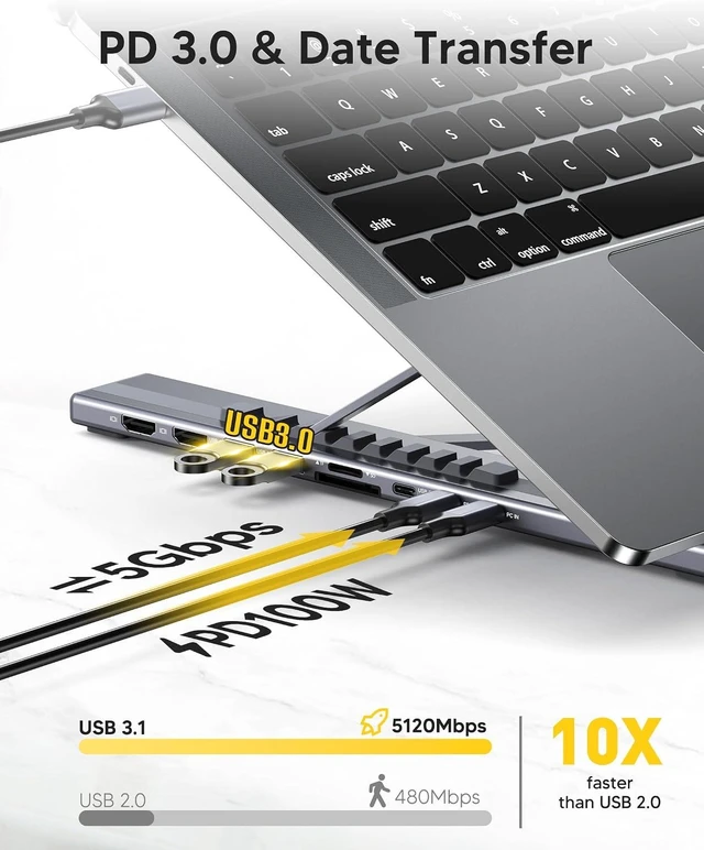 Alt view image 3 of 7 - USB C Laptop Docking Station Stand, Dual Monitor 4K@60Hz, 9 in 1 USB C Hub with 2 HDMI, 2 USB 3.0, PD 100W, Universal Dock Station for MacBook Pro/Air/Dell/HP/Surface/