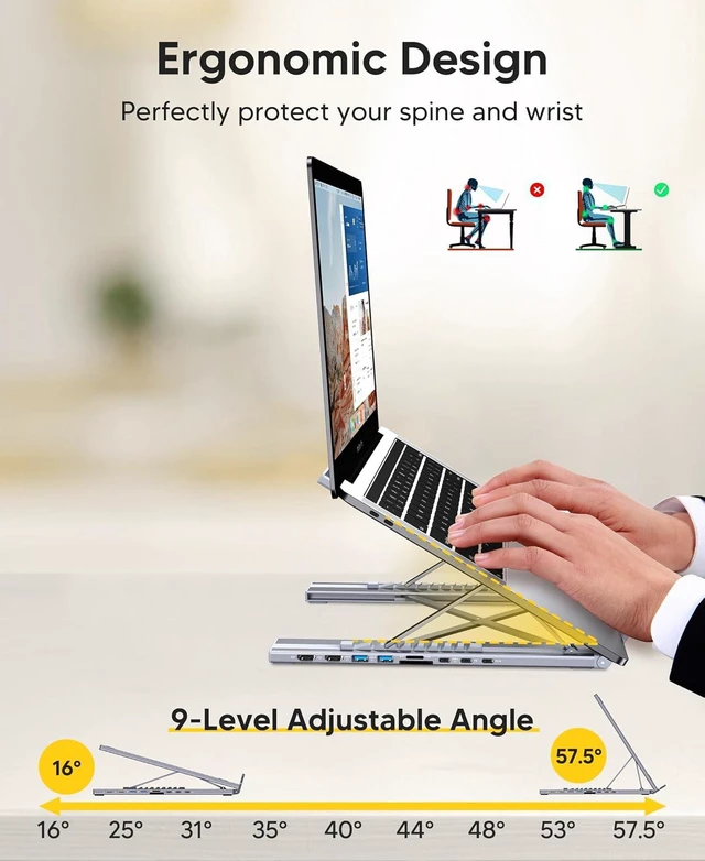 Alt view image 6 of 7 - USB C Laptop Docking Station Stand, Dual Monitor 4K@60Hz, 9 in 1 USB C Hub with 2 HDMI, 2 USB 3.0, PD 100W, Universal Dock Station for MacBook Pro/Air/Dell/HP/Surface/
