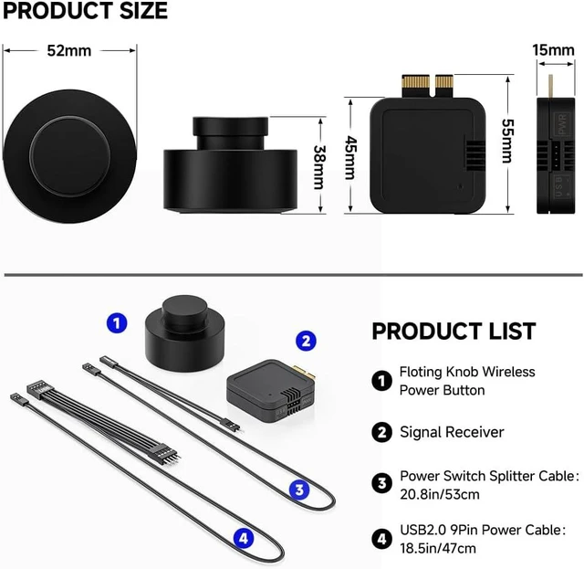 Alt view image 5 of 6 - Remote PC Power Switch, Desktop ON Off Power Button, Wireless PC Power Button for Computer Motherboard (Black)