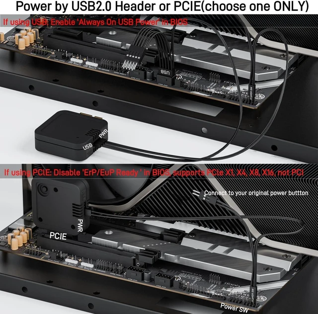 Alt view image 3 of 6 - Remote PC Power Switch, Desktop ON Off Power Button, Wireless PC Power Button for Computer Motherboard (Black)