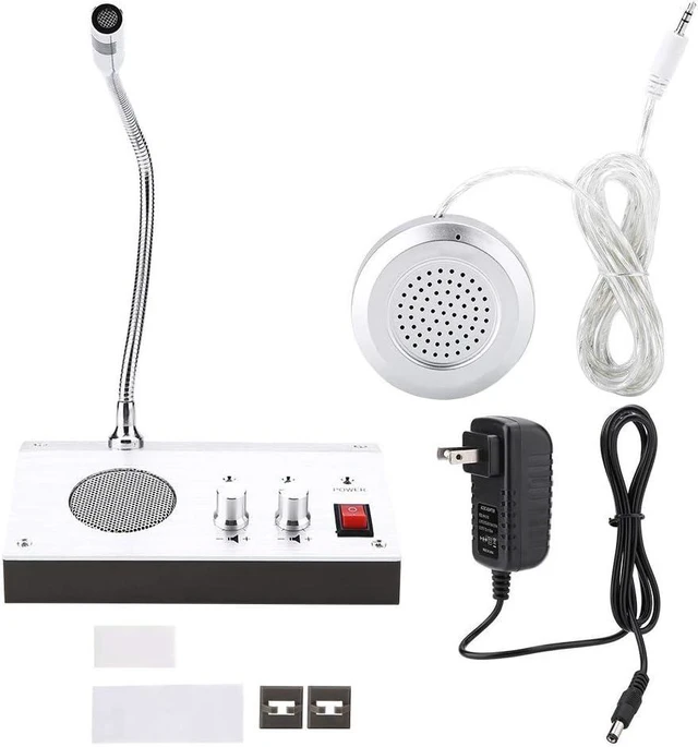 Main image of Dual Way Window Intercom System with Mic & Speaker, Automatic Two-Way Counter Intercom for Glass, Drive Thru Communication Speaker for Bank Office Store Hospital Bus Station Security Counter