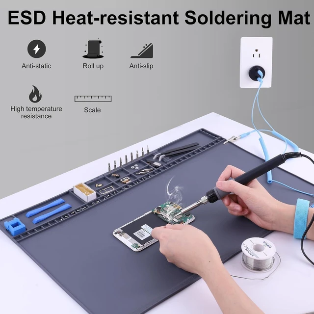 Alt view image 5 of 7 - Premium Heat Resistant 932°F 20.7" x 13.4" Magnetic Anti-Static Mat with Grounding Accessories, ESD Safe Electronics Work Mat for Computer Cell Phone Laptop Repair