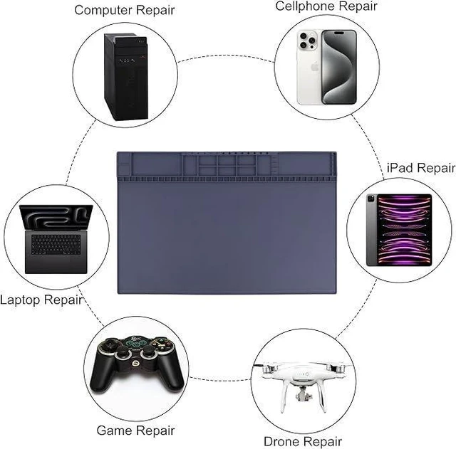 Alt view image 7 of 7 - Premium Heat Resistant 932°F 20.7" x 13.4" Magnetic Anti-Static Mat with Grounding Accessories, ESD Safe Electronics Work Mat for Computer Cell Phone Laptop Repair