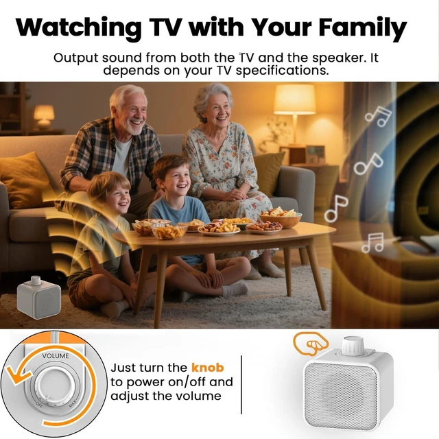 Alt view image 3 of 7 - ANSTEN Wired Speakers for TV No Delay, Mini Clear Voice TV Speaker Wired with 5M Long Cord, Personal Speaker with Headphone Jack, Easy Operation, TV Speakers for Hard of Hearing and Seniors