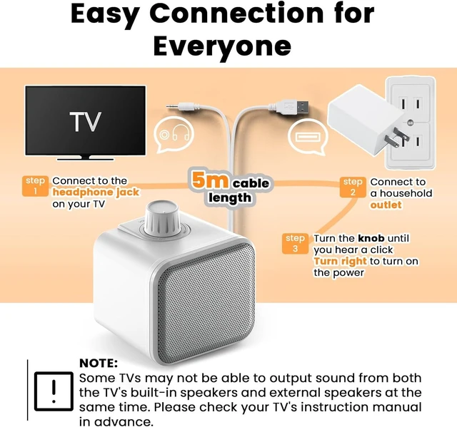 Alt view image 5 of 7 - ANSTEN Wired Speakers for TV No Delay, Mini Clear Voice TV Speaker Wired with 5M Long Cord, Personal Speaker with Headphone Jack, Easy Operation, TV Speakers for Hard of Hearing and Seniors