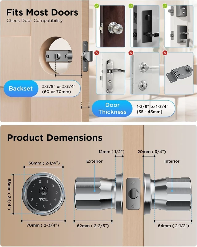 Alt view image 3 of 7 - K1 Fingerprint Smart Door Knob, 0.3s Biometric Keyless Entry, 4-in-1 Access with App Control & Passcode, Auto-Lock, Anti-Peep Keypad, 100 Fingerprints, for Bedroom Apartment Airbnb