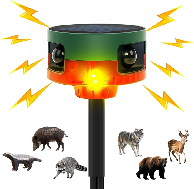 Main image of Solar Outdoor Motion Sensor Alarm, 130dB Dog Barking & Gunshot Sound, 13 Sounds, Strobe Light, Support Recording & Volume Control, Keeps Unwanted Animals Away from Yard, Garden, or Farm