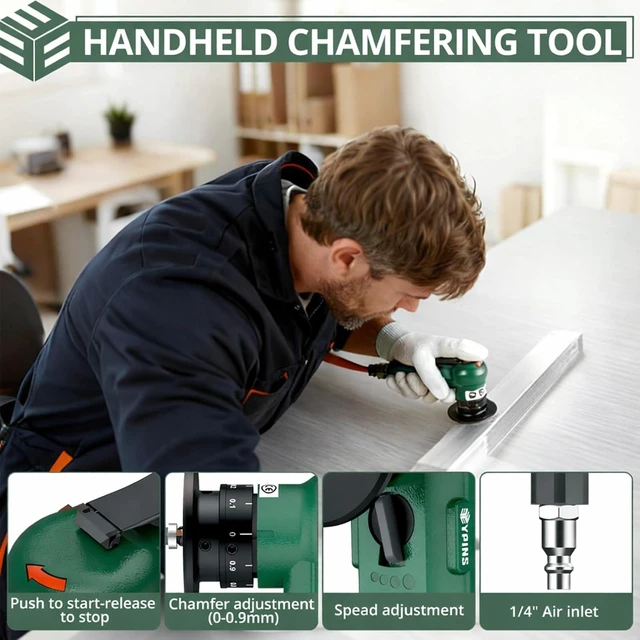Alt view image 2 of 7 - Mini Pneumatic Chamfering Tool 16pcs C&R-angle Blades Straight 45° Arc Beveling,Metal Air Chamfer 30000 RPM,Edge Deburring for Copper,Aluminum,Steel,Wood,Acrylic,1/4" Inlet,Precision,Quieter
