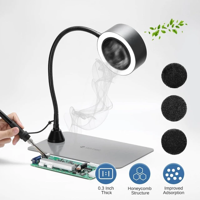 Alt view image 4 of 7 - Portable Fume Extractor Fan with LED Lights, Memory Stainless Steel Gooseneck & Replaceable Table Clamp, Magnetic Solder Smoke Absorber for Soldering DIY Working Station