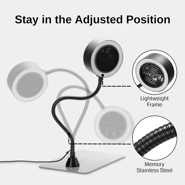Alt view image 5 of 7 - Portable Fume Extractor Fan with LED Lights, Memory Stainless Steel Gooseneck & Replaceable Table Clamp, Magnetic Solder Smoke Absorber for Soldering DIY Working Station