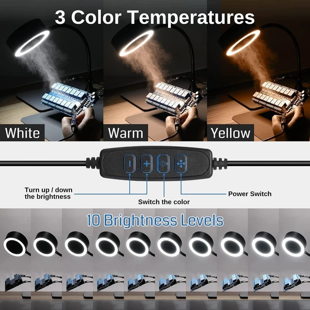 Alt view image 6 of 7 - Portable Fume Extractor Fan with LED Lights, Memory Stainless Steel Gooseneck & Replaceable Table Clamp, Magnetic Solder Smoke Absorber for Soldering DIY Working Station