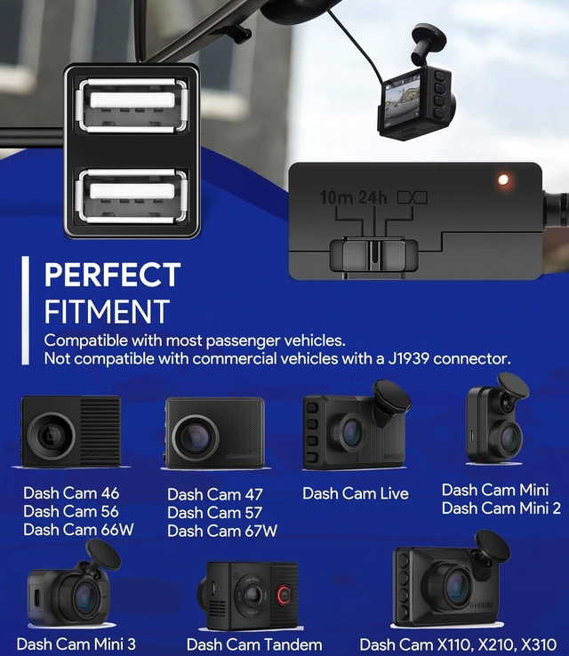 Alt view image 3 of 7 - 010-12530-23 Constant Power Cable for Garmin Dash Cam 46 47 56 57 66W 67W, Live, Mini, Mini 2 3, Tandem, X110, X210, X310, DashCam, Fits Vehicle's OBD-II Port for Power Even When Parked and Turned Off