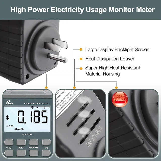 Alt view image 3 of 7 - PN2500 Professional NEMA 5-15 Wi-Fi Wireless Level 1 EV Charger Pass-Through Power Usage Monitor (60-240V, 25Amp)