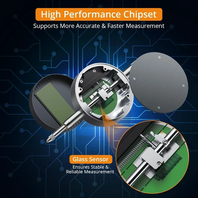 Alt view image 2 of 7 - DTI Digital Dial Indicator 0.5 inch/12.7mm, High Resolution: 0.00005 inch/ 0.001mm, Digital Probe Indicator Dial Test Gauge