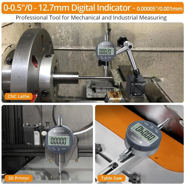 Alt view image 3 of 7 - DTI Digital Dial Indicator 0.5 inch/12.7mm, High Resolution: 0.00005 inch/ 0.001mm, Digital Probe Indicator Dial Test Gauge