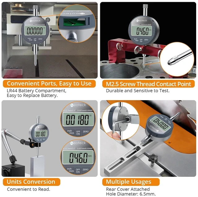 Alt view image 4 of 7 - DTI Digital Dial Indicator 0.5 inch/12.7mm, High Resolution: 0.00005 inch/ 0.001mm, Digital Probe Indicator Dial Test Gauge