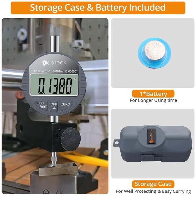 Alt view image 5 of 7 - DTI Digital Dial Indicator 0.5 inch/12.7mm, High Resolution: 0.00005 inch/ 0.001mm, Digital Probe Indicator Dial Test Gauge