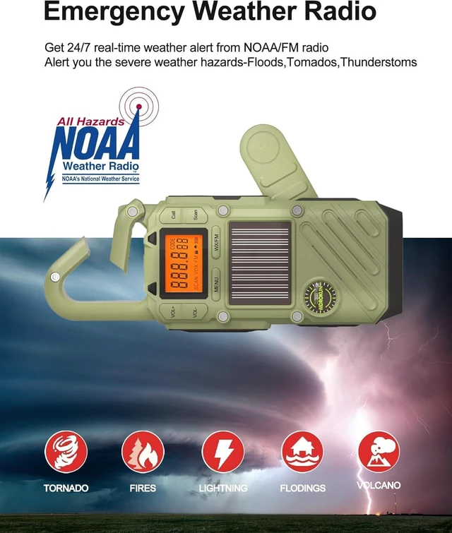 Alt view image 2 of 7 - Emergency Weather Radio Walkie Talkies for Adults - NOAA/FM Weather Alert with Solar Hand Crank & USB Charging, 22-Channel Range 10 Miles Two-Way Radios, LED Flashlight & SOS Alarm 2-Pack