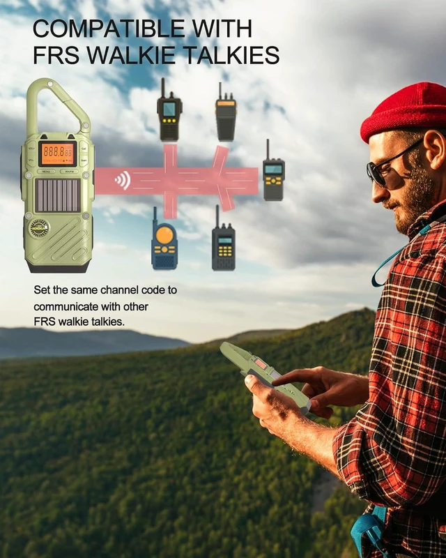 Alt view image 4 of 7 - Emergency Weather Radio Walkie Talkies for Adults - NOAA/FM Weather Alert with Solar Hand Crank & USB Charging, 22-Channel Range 10 Miles Two-Way Radios, LED Flashlight & SOS Alarm 2-Pack