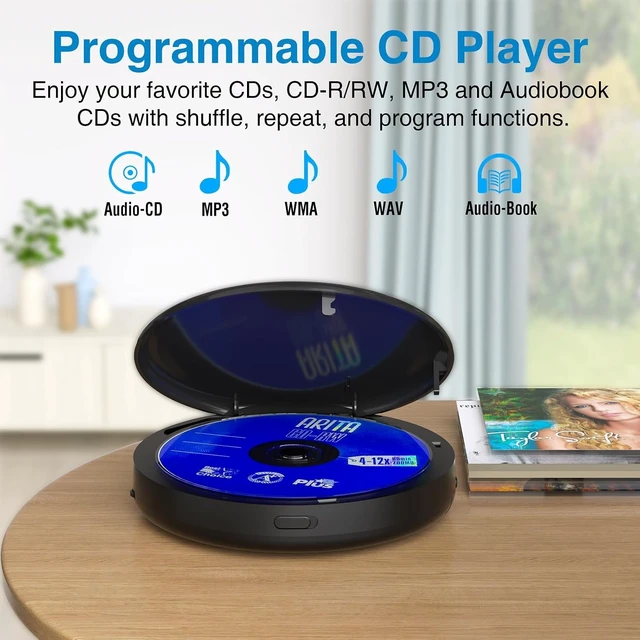 Alt view image 5 of 7 - MEGATEK CP27BR Portable CD Player Bluetooth for Car with FM Transmitter, USB, AUX, LCD Display, Anti-Skip, Stereo Speakers, Headphones & Rechargeable Battery Black
