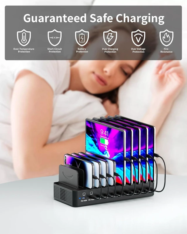 Alt view image 6 of 7 - 620W Charging Station for Multiple Devices, 10-Port USB C Fast Charger Station, Dual 140W PD3.1 PPS Charging Dock with Adjustable Dividers & 6 Cables - for Laptop MacBook, iPhone, iPad