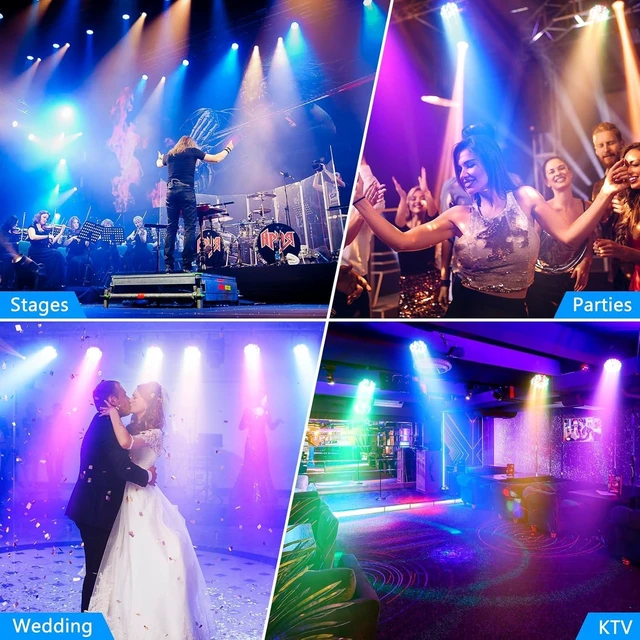 Alt view image 7 of 7 - 36 LED Stage Lights, Corded RGB Par Lights, 4/7 CH DMX Par Can, LED Stage Par with Sound Activated & DMX 512, Uplights for Wedding, Club, Event, Party, 4 Pack