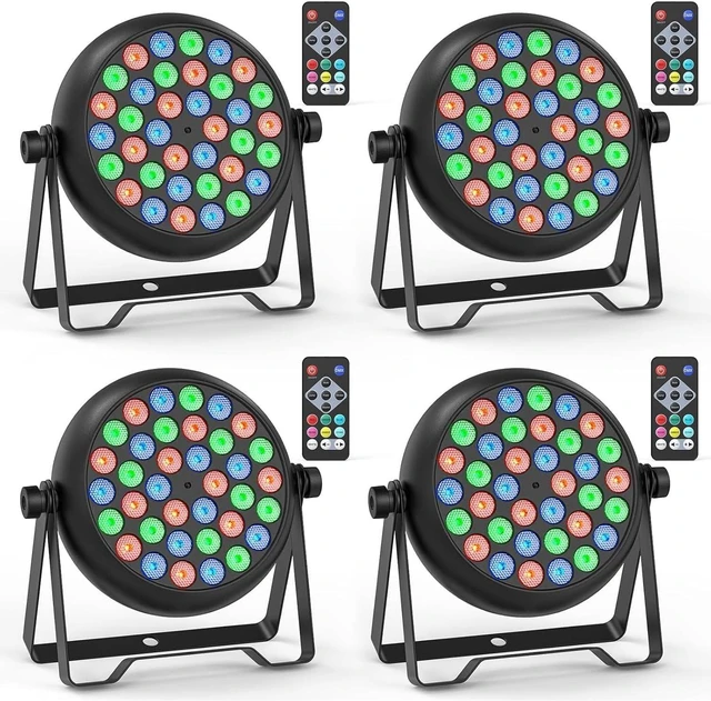 Main image of 36 LED Stage Lights, Corded RGB Par Lights, 4/7 CH DMX Par Can, LED Stage Par with Sound Activated & DMX 512, Uplights for Wedding, Club, Event, Party, 4 Pack