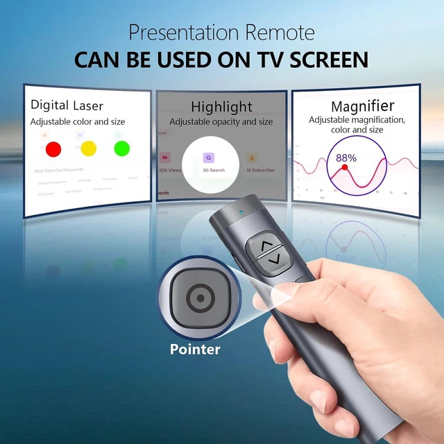 Alt view image 2 of 7 - N97s TV Screen Presentation Clicker with 32G Built-in Receiver, PowerPoint Clicker, Presentation Remote, Bluetooth Wireless Presenter, Digital Pointer for TV Screen Under Win/Mac