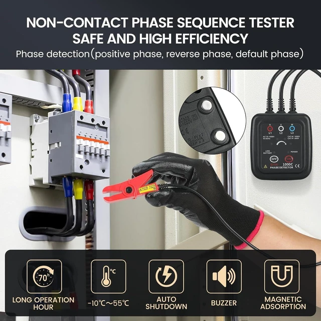 Alt view image 3 of 7 - 1000C Non-Contact Phase Rotation Meter, AC 70V-1000V, 0.6inch/16mm, Manufacturer Direct Sales, Phase Sequence Tester