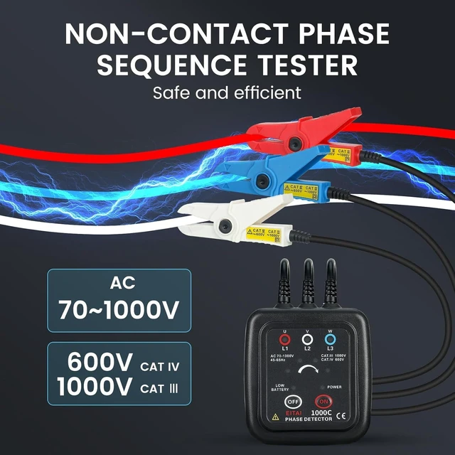Alt view image 2 of 7 - 1000C Non-Contact Phase Rotation Meter, AC 70V-1000V, 0.6inch/16mm, Manufacturer Direct Sales, Phase Sequence Tester