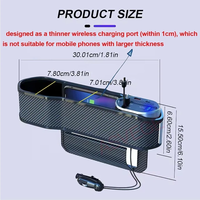 Alt view image 4 of 7 - 2 pcs Car Seat Gap Filler Organizer,Storage Box with Cup Holder Dual USB Ports,2 Charging Cables and Wireless Charger and Type-C & Quick Charge USB Ports for Cars, SUVs & Trucks