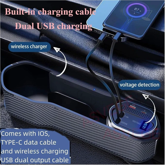 Alt view image 5 of 7 - 2 pcs Car Seat Gap Filler Organizer,Storage Box with Cup Holder Dual USB Ports,2 Charging Cables and Wireless Charger and Type-C & Quick Charge USB Ports for Cars, SUVs & Trucks