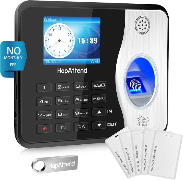 Main image of Time Clocks for Employees Small Business Automatic Calculate Hours, 0 Monthly Fees Fingerprint Time Clock, H3 Standalone Biometric Clock in Machine for Employees with 5 RFID Cards (No WiFi)