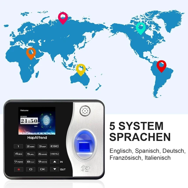 Alt view image 3 of 7 - Time Clocks for Employees Small Business Automatic Calculate Hours, 0 Monthly Fees Fingerprint Time Clock, H3 Standalone Biometric Clock in Machine for Employees with 5 RFID Cards (No WiFi)