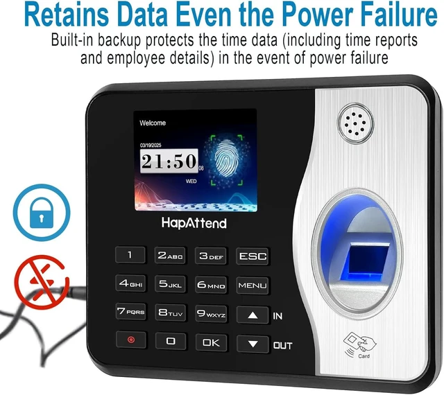 Alt view image 5 of 7 - Time Clocks for Employees Small Business Automatic Calculate Hours, 0 Monthly Fees Fingerprint Time Clock, H3 Standalone Biometric Clock in Machine for Employees with 5 RFID Cards (No WiFi)