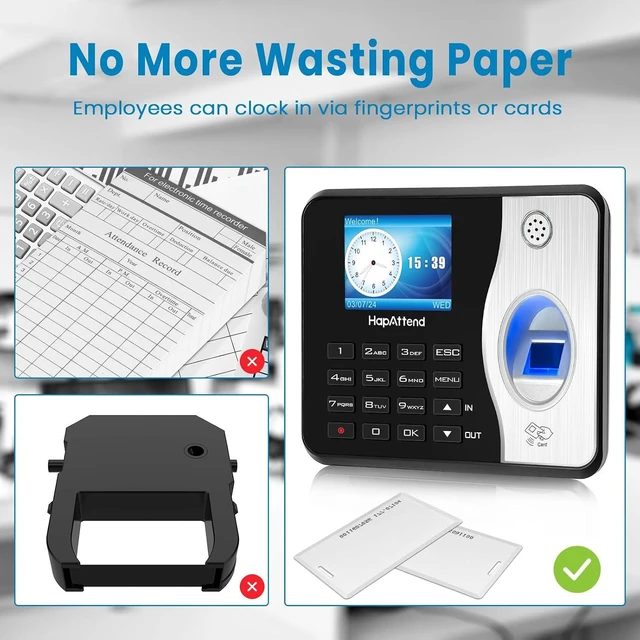 Alt view image 7 of 7 - Time Clocks for Employees Small Business Automatic Calculate Hours, 0 Monthly Fees Fingerprint Time Clock, H3 Standalone Biometric Clock in Machine for Employees with 5 RFID Cards (No WiFi)
