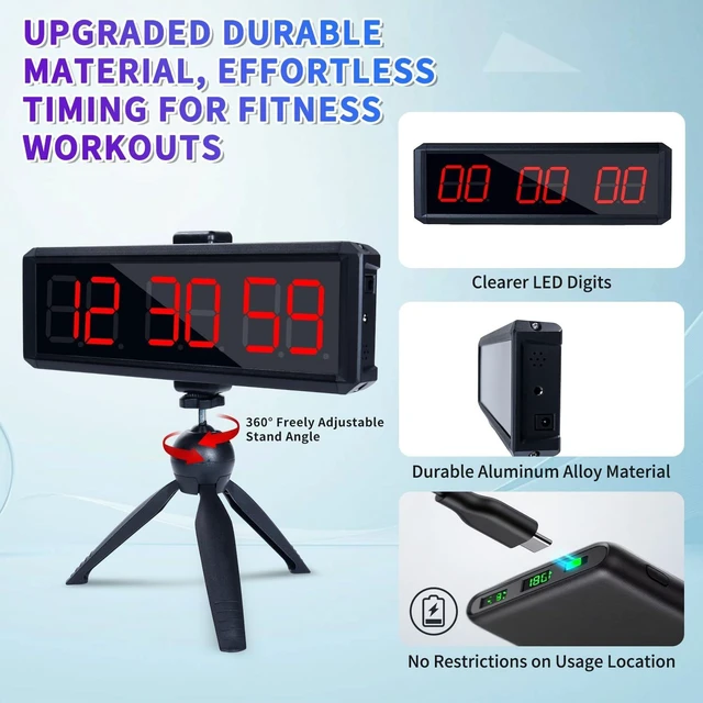 Alt view image 4 of 7 - Large Stopwatch with Start/Stop ButtonLED Digital Timer with Stand360° Press ButtonStopwatch for Obstacle CourseFitness Clock for Home GymInterval Timer for Exercise (1.5 red)