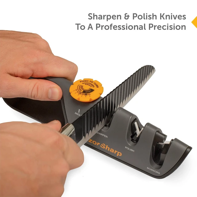 Alt view image 9 of 14 - Knife & Scissor Sharpener | Adjustable 14-24 Degree Angle Guide | Diamond-Coated Ceramic Whetstones, Works for Kitchen Knives & Professional Chefs, Sturdy Grip & Non-Slip Rubber for Safety