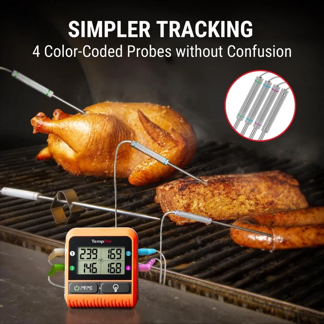 Alt view image 11 of 14 - TempSync 1000FT Wireless Meat Thermometer for Grilling and Smoking | RF Technology, Alarms, Backlit, 4 Color-Coded Probes, Smoker BBQ Kitchen Food Thermometer for Cooking Tools & Utensils Gift