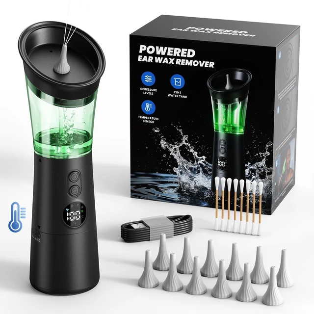 Alt view image 8 of 14 - Ear Wax Removal Kit with Temperature Sensor, 4 Pressure Modes | Safe & Gentle Ear Cleaner with 2-IN-1 Water Tank, One-Hand Electric Operation, IPX7 Waterproof & Easy to Maintain, Home Use