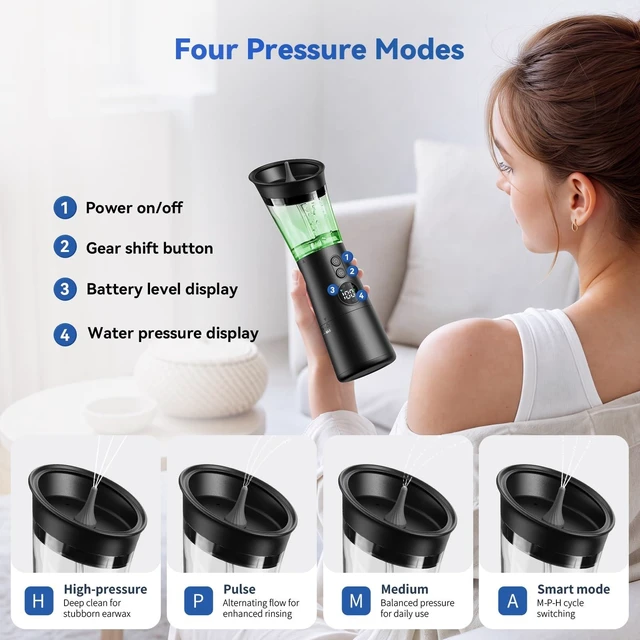 Alt view image 11 of 14 - Ear Wax Removal Kit with Temperature Sensor, 4 Pressure Modes | Safe & Gentle Ear Cleaner with 2-IN-1 Water Tank, One-Hand Electric Operation, IPX7 Waterproof & Easy to Maintain, Home Use