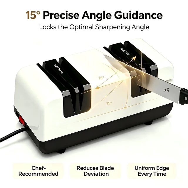 Alt view image 10 of 14 - Electric Knife Sharpener, 15° Guide Non-Slip Base for Sharpen & Polish | Non-Slip Base, Fast & Portable Stainless Steel Grinding Tool