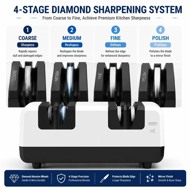 Alt view image 13 of 14 - Electric Knife Sharpener, 15° Guide Non-Slip Base for Sharpen & Polish | Non-Slip Base, Fast & Portable Stainless Steel Grinding Tool