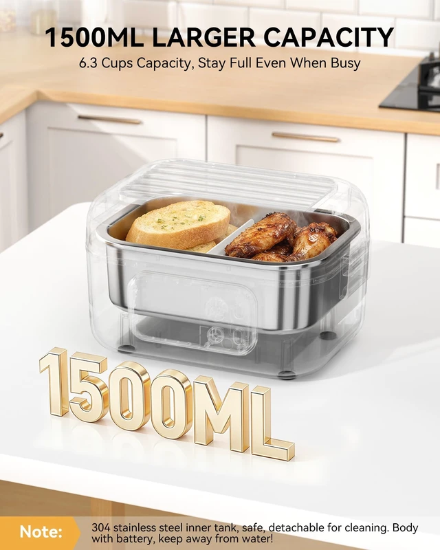 Alt view image 13 of 14 - Heated Lunch Box, Cordless 24000mAh 100W Electric Lunch Box with Smart Timer, 6.3-Cup Super Large Lunchbox for Men & Women, Portable Food Warmer with Insulated Bag for Outdoor/Office, Black