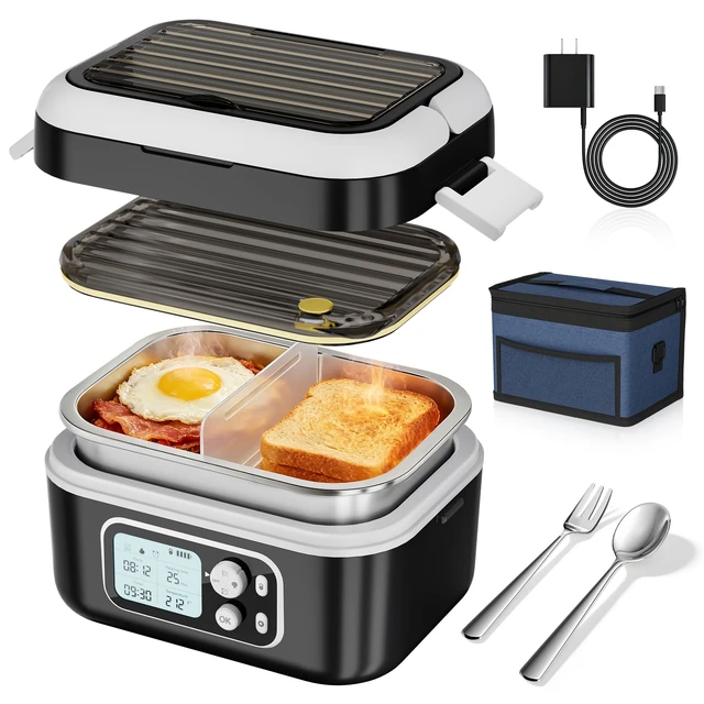 Alt view image 8 of 14 - Heated Lunch Box, Cordless 24000mAh 100W Electric Lunch Box with Smart Timer, 6.3-Cup Super Large Lunchbox for Men & Women, Portable Food Warmer with Insulated Bag for Outdoor/Office, Black