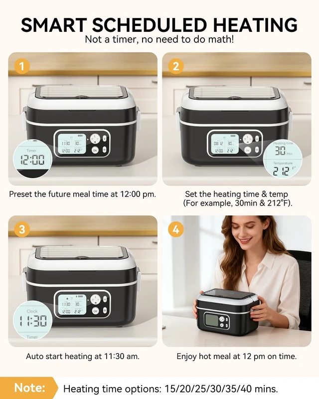 Alt view image 12 of 14 - Heated Lunch Box, Cordless 24000mAh 100W Electric Lunch Box with Smart Timer, 6.3-Cup Super Large Lunchbox for Men & Women, Portable Food Warmer with Insulated Bag for Outdoor/Office, Black