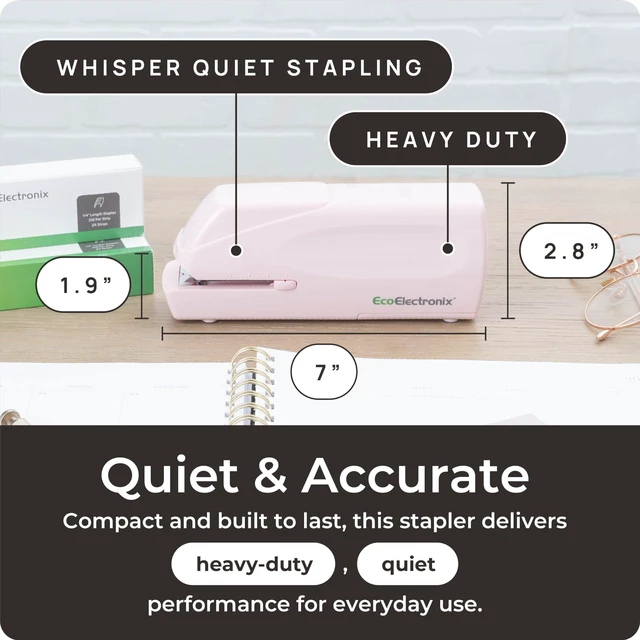 Alt view image 10 of 12 - Pink Electric Stapler Pro - Automatic Stapler for Desk or Office Use | Portable, Quiet and Jam-Free with Easy Reload, 30-Sheet Capacity, AC Adapter or Battery Powered