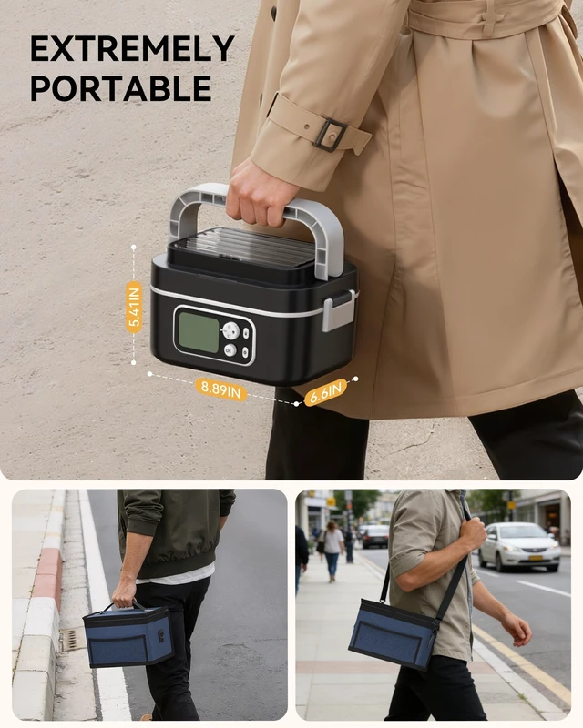 Alt view image 14 of 14 - Heated Lunch Box, Cordless 24000mAh 100W Electric Lunch Box with Smart Timer, 6.3-Cup Super Large Lunchbox for Men & Women, Portable Food Warmer with Insulated Bag for Outdoor/Office, Black
